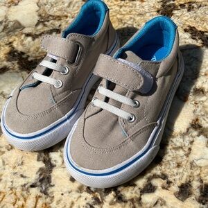 Kids Tan Canvas Sneakers with Blue Accents